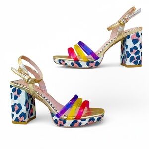 Betsey Johnson Toni Animal Print Heels Strappy Block Heel Sandals 7M
